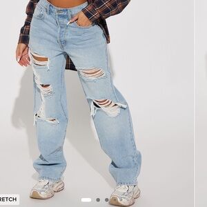 Light Blue Shredded Straight Leg Jeans